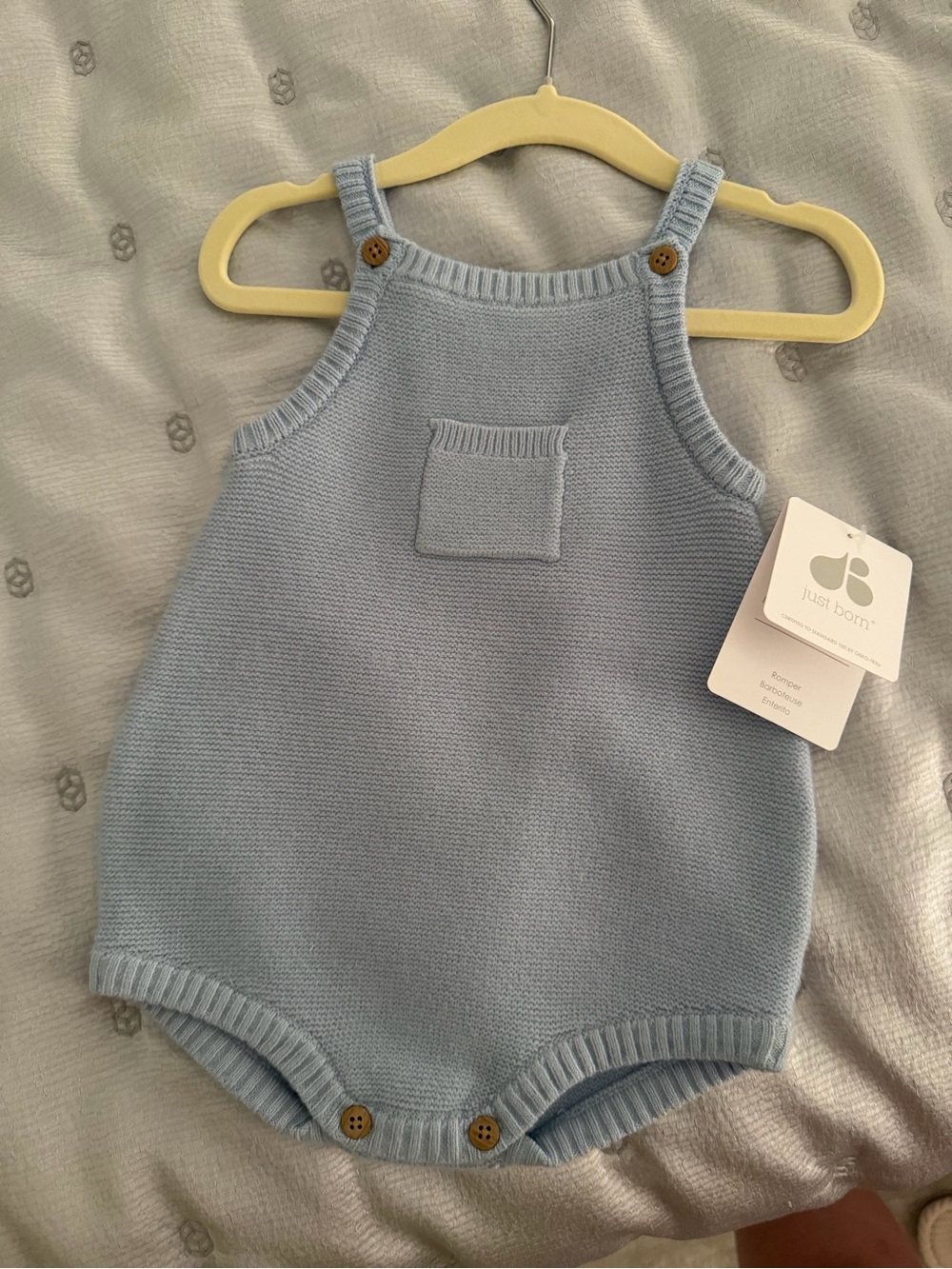 Just Born Knit One-Piece Romper in Light Blue